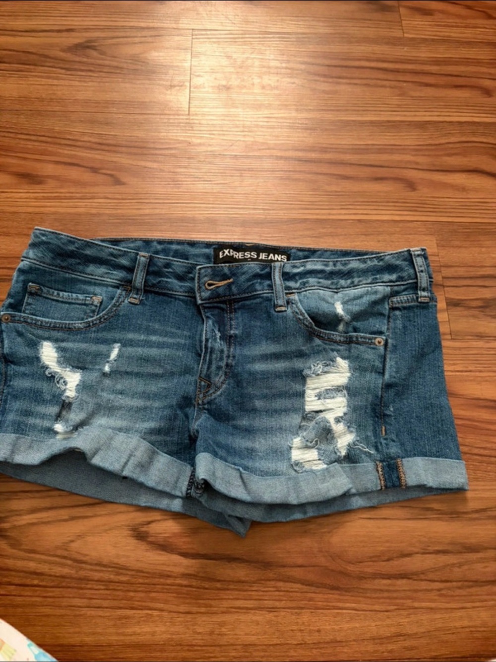 Express Women's Distressed Denim Shorts - Blue